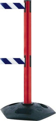 Tensator - 38" High, 2-1/2" Pole Diam, 4 Way Stanchion - 19" Base Diam, Octagon Recycled Rubber Base, Red Plastic Post, 7-1/2' x 2" Tape, Dual Line Tape, For Outdoor Use - All Tool & Supply