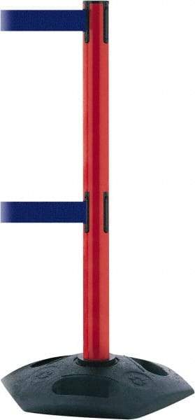 Tensator - 38" High, 2-1/2" Pole Diam, 4 Way Stanchion - 19" Base Diam, Octagon Recycled Rubber Base, Red Plastic Post, 7-1/2' x 2" Tape, Dual Line Tape, For Outdoor Use - All Tool & Supply