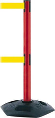 Tensator - 38" High, 2-1/2" Pole Diam, 4 Way Stanchion - 19" Base Diam, Octagon Recycled Rubber Base, Red Plastic Post, 7-1/2' x 2" Tape, Dual Line Tape, For Outdoor Use - All Tool & Supply