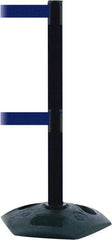 Tensator - 38" High, 2-1/2" Pole Diam, 4 Way Stanchion - 19" Base Diam, Octagon Recycled Rubber Base, Black Plastic Post, 7-1/2' x 2" Tape, Dual Line Tape, For Outdoor Use - All Tool & Supply