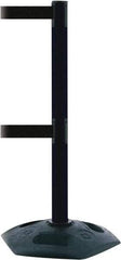 Tensator - 38" High, 2-1/2" Pole Diam, 4 Way Stanchion - 19" Base Diam, Octagon Recycled Rubber Base, Black Plastic Post, 7-1/2' x 2" Tape, Dual Line Tape, For Outdoor Use - All Tool & Supply