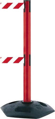 Tensator - 38" High, 2-1/2" Pole Diam, 4 Way Stanchion - 19" Base Diam, Octagon Recycled Rubber Base, Red Plastic Post, 13' x 2" Tape, Dual Line Tape, For Outdoor Use - All Tool & Supply