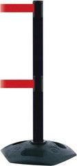 Tensator - 38" High, 2-1/2" Pole Diam, 4 Way Stanchion - 19" Base Diam, Octagon Recycled Rubber Base, Black Plastic Post, 13' x 2" Tape, Dual Line Tape, For Outdoor Use - All Tool & Supply