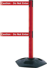 Tensator - 38" High, 2-1/2" Pole Diam, 4 Way Stanchion - 19" Base Diam, Octagon Recycled Rubber Base, Red Plastic Post, 7-1/2' x 2" Tape, Dual Line Tape, For Outdoor Use - All Tool & Supply