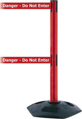 Tensator - 38" High, 2-1/2" Pole Diam, 4 Way Stanchion - 19" Base Diam, Octagon Recycled Rubber Base, Red Plastic Post, 7-1/2' x 2" Tape, Dual Line Tape, For Outdoor Use - All Tool & Supply