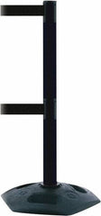 Tensator - 38" High, 2-1/2" Pole Diam, 4 Way Stanchion - 19" Base Diam, Octagon Recycled Rubber Base, Black Plastic Post, 13' x 2" Tape, Dual Line Tape, For Outdoor Use - All Tool & Supply