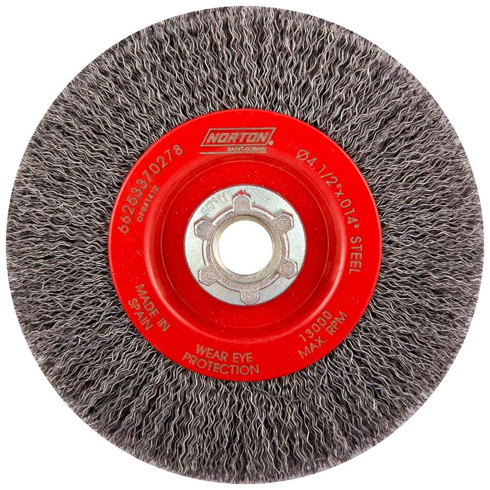 Norton - 4-1/2" OD, 5/8-11 Arbor Hole, Crimped Carbon Wheel Brush - All Tool & Supply