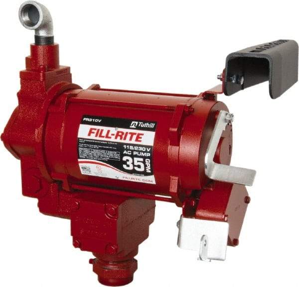 Tuthill - 35 GPM, 1" Hose Diam, Gasoline, Kerosene & Diesel Fuel AC High Flow Tank Pump with Auto Nozzle - Cast Iron Pump, 1-1/4" Inlet, 1" Outlet, 115/230 Volts, 3/4 hp - All Tool & Supply