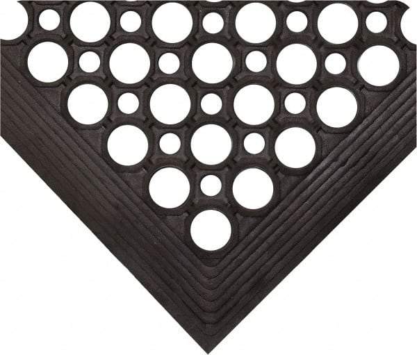 Wearwell - 5' Long x 3' Wide, Dry/Wet Environment, Anti-Fatigue Matting - Black, Natural Rubber with Rubber Base, Beveled on 4 Sides - All Tool & Supply