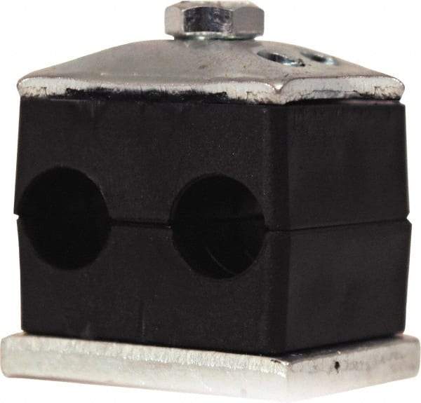 HYDAC - 2.76" Wide x 2.15" High x 1.18" Deep, Polypropylene Twin Vibration-Control Clamp - Carbon Steel Plate, Mount with Weld Plate, Top Plate, Plastic Clamp Pair, Bolts - All Tool & Supply