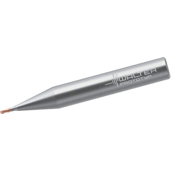 Walter-Prototyp - 1.2mm Diam, 1.1mm LOC, 2 Flute Solid Carbide Ball End Mill - TiAlSiN Finish, Single End, 45mm OAL, 6mm Shank Diam, Spiral Flute - All Tool & Supply