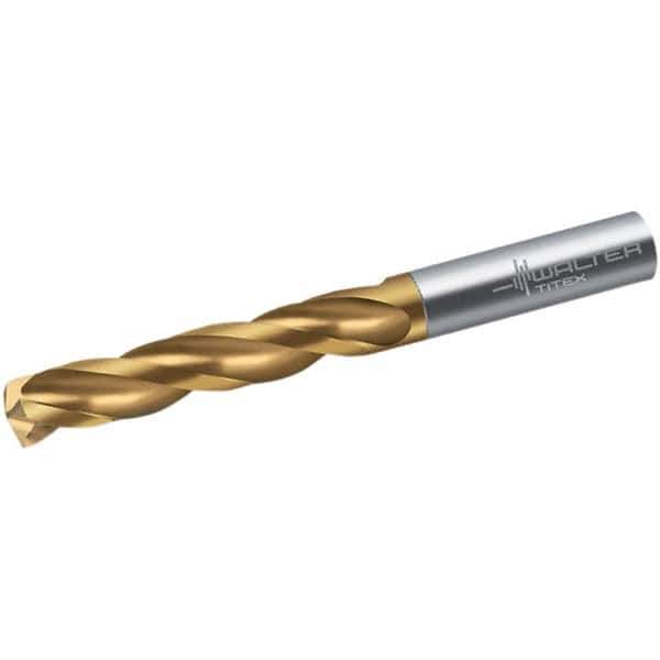 Walter-Titex - 10.5mm 150° Spiral Flute Solid Carbide Screw Machine Drill Bit - TiN Finish, Right Hand Cut, 55mm Flute Length, 89mm OAL, Maximiza Point, Straight Shank - All Tool & Supply