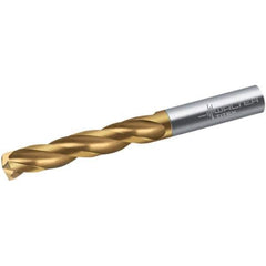 Walter-Titex - 10.5mm 150° Spiral Flute Solid Carbide Screw Machine Drill Bit - TiN Finish, Right Hand Cut, 55mm Flute Length, 89mm OAL, Maximiza Point, Straight Shank - All Tool & Supply