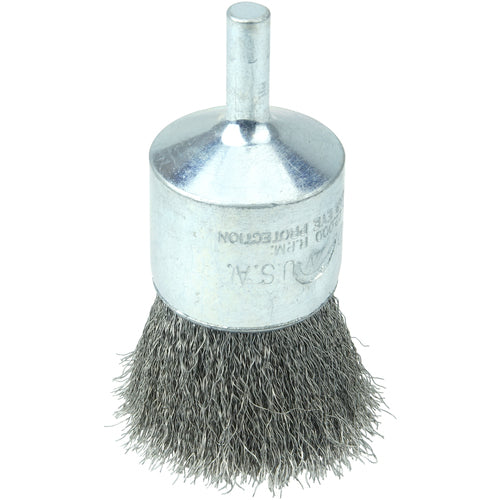 Vortec Pro 1″ Crimped Wire End Brush, .006″ Stainless Steel Fill, 1/4″ Stem - All Tool & Supply