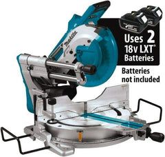 Makita - 36 Amp, 18 Volt, 4,400 RPM, 60° Double Bevel Sliding Miter Saw - 5/8" Arbor, 10" Blade Diam, Includes Vertical Vise, Triangular Rule, Dust Bag, Hex Wrench, 10" x 5/8" 40T Micro-Polished Miter Saw Blade & Wireless Unit - All Tool & Supply