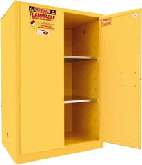 Securall Cabinets - 2 Door, 2 Shelf, Yellow Steel Standard Safety Cabinet for Flammable and Combustible Liquids - 65" High x 43" Wide x 31" Deep, Manual Closing Door, 3 Point Key Lock, 90 Gal Capacity - All Tool & Supply