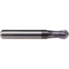 Emuge - 5/16" Diam, 1/2" LOC, 2 Flute Solid Carbide Ball End Mill - TiAlN Finish, Single End, 2-1/2" OAL, 5/16" Shank Diam, Ball Flute - All Tool & Supply