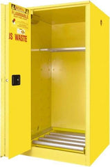 Securall Cabinets - 34" Wide x 34" Deep x 65" High, 18 Gauge Steel Vertical Drum Cabinet with 3 Point Key Lock - Yellow, Self-Closing Door, 1 Shelf, 1 Drum, Drum Rollers Included - All Tool & Supply