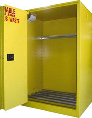 Securall Cabinets - 43" Wide x 31" Deep x 65" High, 18 Gauge Steel Vertical Drum Cabinet with 3 Point Key Lock - Yellow, Self-Closing Door, 1 Shelf, 2 Drums, Drum Rollers Included - All Tool & Supply