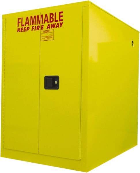 Securall Cabinets - 34" Wide x 50" Deep x 50" High, 18 Gauge Steel Horizontal Drum Cabinet with 3 Point Key Lock - Yellow, Sliding Door Door, 1 Drum - All Tool & Supply