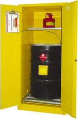 Securall Cabinets - 31" Wide x 31" Deep x 65" High, 18 Gauge Steel Vertical Drum Cabinet with 3 Point Key Lock - Yellow, Manual Closing Door, 1 Shelf, 1 Drum, Drum Rollers Included - All Tool & Supply