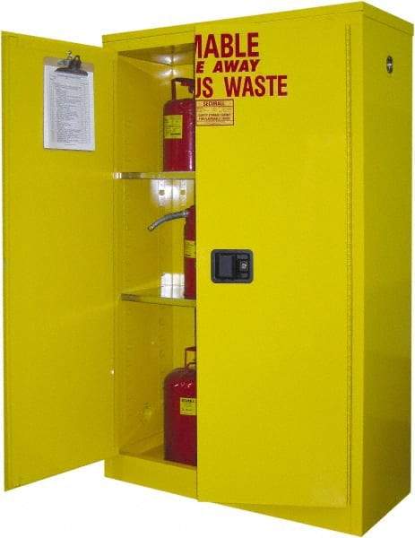 Securall Cabinets - 2 Door, 2 Shelf, Yellow Steel Standard Safety Cabinet for Flammable and Combustible Liquids - 65" High x 43" Wide x 18" Deep, Manual Closing Door, 3 Point Key Lock, 45 Gal Capacity - All Tool & Supply