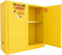 Securall Cabinets - 2 Door, 1 Shelf, Yellow Steel Standard Safety Cabinet for Flammable and Combustible Liquids - 44" High x 43" Wide x 18" Deep, Manual Closing Door, 3 Point Key Lock, 30 Gal Capacity - All Tool & Supply