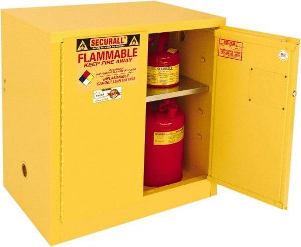 Securall Cabinets - 2 Door, 1 Shelf, Yellow Steel Standard Safety Cabinet for Flammable and Combustible Liquids - 35" High x 36" Wide x 24" Deep, Manual Closing Door, 3 Point Key Lock, 20 Gal Capacity - All Tool & Supply