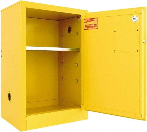 Securall Cabinets - 1 Door, 1 Shelf, Yellow Steel Standard Safety Cabinet for Flammable and Combustible Liquids - 35" High x 24" Wide x 18" Deep, Manual Closing Door, 3 Point Key Lock, 12 Gal Capacity - All Tool & Supply