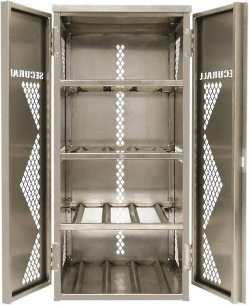 Securall Cabinets - 2 Door, 4 Shelf, Silver Aluminum Standard Safety Cabinet for Flammable and Combustible Liquids - 65" High x 30" Wide x 32" Deep, Manual Closing Door, Padlockable Hasp, 20 or 33 Lb Cylinder Capacity - All Tool & Supply