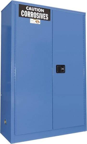 Securall Cabinets - 2 Door, 2 Shelf, Blue Steel Standard Safety Cabinet for Corrosive Chemicals - 65" High x 43" Wide x 18" Deep, Manual Closing Door, 3 Point Key Lock, 45 Gal Capacity - All Tool & Supply