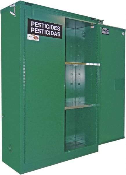 Securall Cabinets - 2 Door, 2 Shelf, Green Steel Standard Safety Cabinet for Flammable and Combustible Liquids - 67" High x 43" Wide x 18" Deep, Self Closing Door, 3 Point Key Lock, 45 Gal Capacity - All Tool & Supply