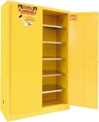 Securall Cabinets - 2 Door, 5 Shelf, Yellow Steel Standard Safety Cabinet for Flammable and Combustible Liquids - 65" High x 43" Wide x 18" Deep, Manual Closing Door, 3 Point Key Lock, 60 Gal Capacity - All Tool & Supply