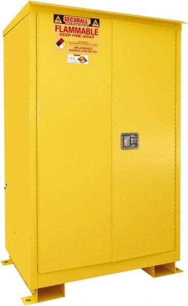 Securall Cabinets - 2 Door, 2 Shelf, Yellow Steel Standard Safety Cabinet for Flammable and Combustible Liquids - 69" High x 43" Wide x 31" Deep, Manual Closing Door, 3 Point Key Lock, 90 Gal Capacity - All Tool & Supply