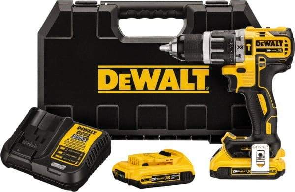 DeWALT - 20 Volt 1/2" Metal Single Sleeve w Carbide Jaws Ratcheting Chuck Chuck Cordless Hammer Drill - 0 to 34,000 BPM, 0 to 500 & 0 to 2,000 RPM, Reversible, Mid-Handle - All Tool & Supply