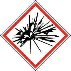 NMC - Hazardous Materials Label, Header: Explosive Warning - Legend: GHS - Graphic, English, Black & Red, 4" Long x 4" High, No Coating - All Tool & Supply