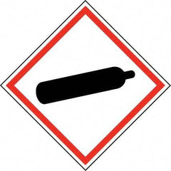 NMC - Hazardous Materials Label, Header: Compressed Gas Warning - Legend: GHS - Graphic, English, Black & Red, 4" Long x 4" High, No Coating - All Tool & Supply