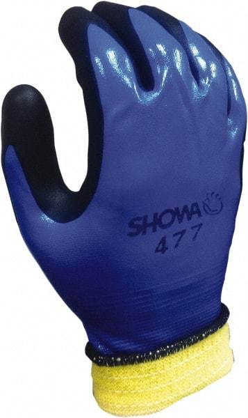 SHOWA - Size L (8) Nitrile Coated Nitrile Foam Cold Protection Work Gloves - For General Purpose, Fully Coated, Gauntlet Cuff, Full Fingered, Blue/Black, Paired - All Tool & Supply