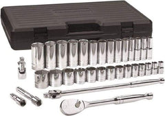 GearWrench - 33 Piece 1/2" Drive Chrome Finish Deep Well Socket Set - 6 Points, 7/16" to 1-1/2" Range, Inch Measurement Standard - All Tool & Supply