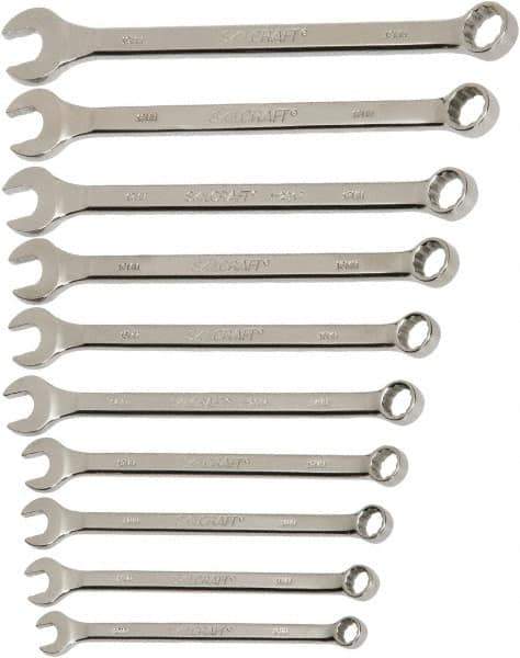 Ability One - 11 Piece, 3/8" to 1", 12 Point Combination Wrench Set - Inch Measurement Standard, Chrome Finish - All Tool & Supply