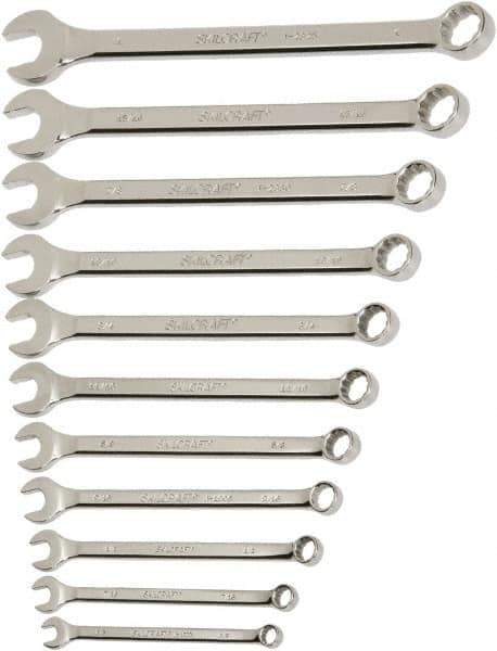 Ability One - 10 Piece, 10mm to 19mm, 12 Point Combination Wrench Set - Metric Measurement Standard, Chrome Finish - All Tool & Supply