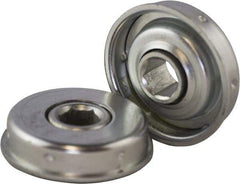 USDI - 1 Row, 1.668" OD, 7/16" Hex Open Conveyor Roller Bearing - 140 Lb Capacity, 550 Max RPM, with Flange, Steel with Zinc Housing - All Tool & Supply