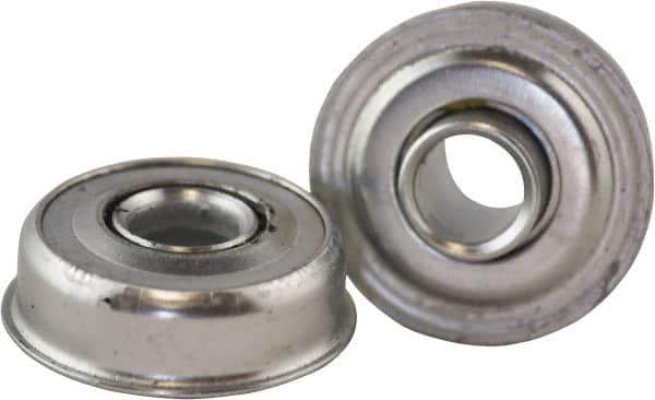 USDI - 1 Row, 1-1/2" OD, 1/2" Bore Diam, Round Open Conveyor Roller Bearing - 145 Lb Capacity, 550 Max RPM, with Flange, Steel with Zinc Housing - All Tool & Supply