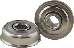 USDI - 1 Row, 1-1/2" OD, 7/16" Hex Double Seal Conveyor Roller Bearing - 145 Lb Capacity, 550 Max RPM, with Flange, Steel with Zinc Housing - All Tool & Supply