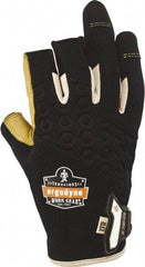 Ergodyne - Size M (8) Polyester Blend Work Gloves - For Mechanic's & Lifting, Uncoated, Hook & Loop Cuff, (3) Half Fingered/(2) Full Fingered, Black/Tan, Paired - All Tool & Supply