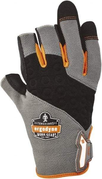 Ergodyne - Size L (9) Polyester Blend Work Gloves - For Mechanic's & Lifting, Uncoated, Hook & Loop Cuff, (3) Half Fingered/(2) Full Fingered, Black/Gray, Paired - All Tool & Supply