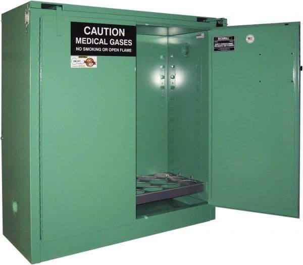 Securall Cabinets - 2 Door, Green Steel Standard Safety Cabinet for Flammable and Combustible Liquids - 46" High x 43" Wide x 18" Deep, Self Closing Door, 3 Point Key Lock, D, E Cylinder Capacity - All Tool & Supply