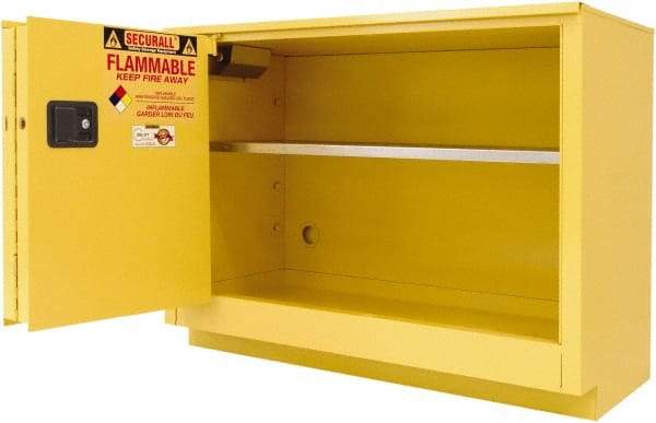 Securall Cabinets - 2 Door, 1 Shelf, Yellow Steel Under the Counter Safety Cabinet for Flammable and Combustible Liquids - 35-5/8" High x 59" Wide x 22" Deep, Sliding Door, 3 Point Key Lock, 44 Gal Capacity - All Tool & Supply