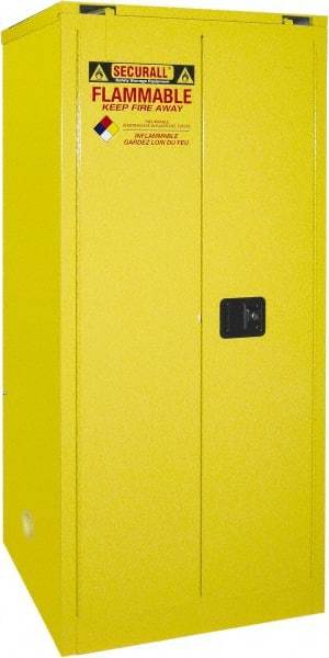 Securall Cabinets - 2 Door, 2 Shelf, Yellow Steel Standard Safety Cabinet for Flammable and Combustible Liquids - 67" High x 31" Wide x 31" Deep, Self Closing Door, 3 Point Key Lock, 60 Gal Capacity - All Tool & Supply