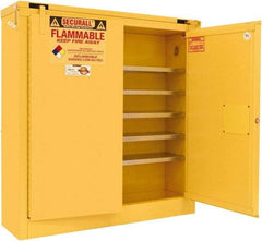 Securall Cabinets - 2 Door, 5 Shelf, Yellow Steel Wall Mount Safety Cabinet for Flammable and Combustible Liquids - 46" High x 43" Wide x 12" Deep, Self Closing Door, 3 Point Key Lock, 24 Gal Capacity - All Tool & Supply